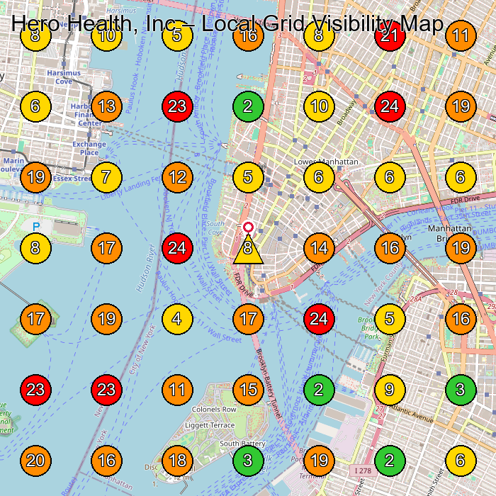 Hero Health, Inc Medical Equipment Supplier GeoGrid ranking map for New York NY